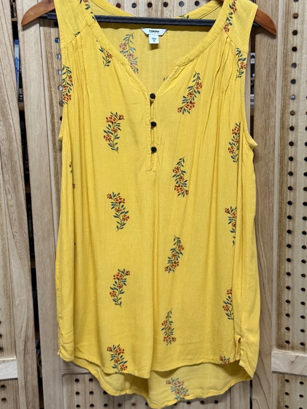 Sonoma Mustard Floral Sleeveless Boho Blouse Medium